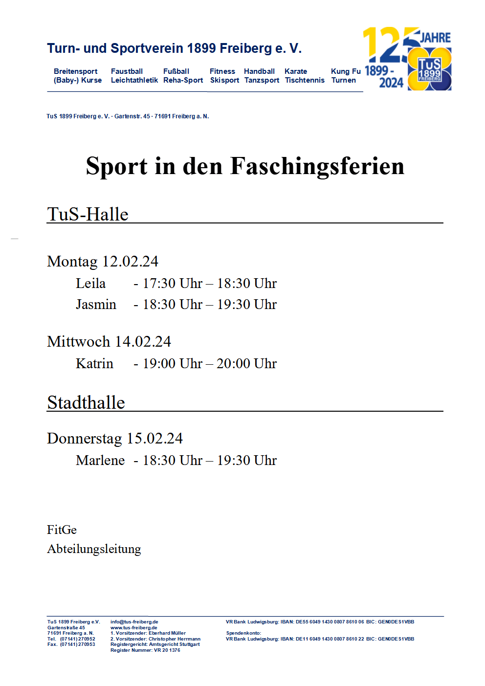 Sport in den Faschingsferien 2024 – TuS 1899 Freiberg e.V.