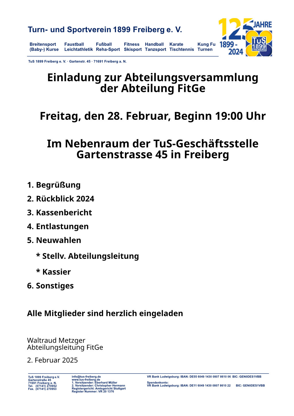 Einladung Abteilungsversammlung 28.02.25
